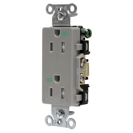 HUBBELL WIRING DEVICE-KELLEMS Commercial Specification Grade Style Line Decorator Duplex Receptacles DR15GRYWRTR